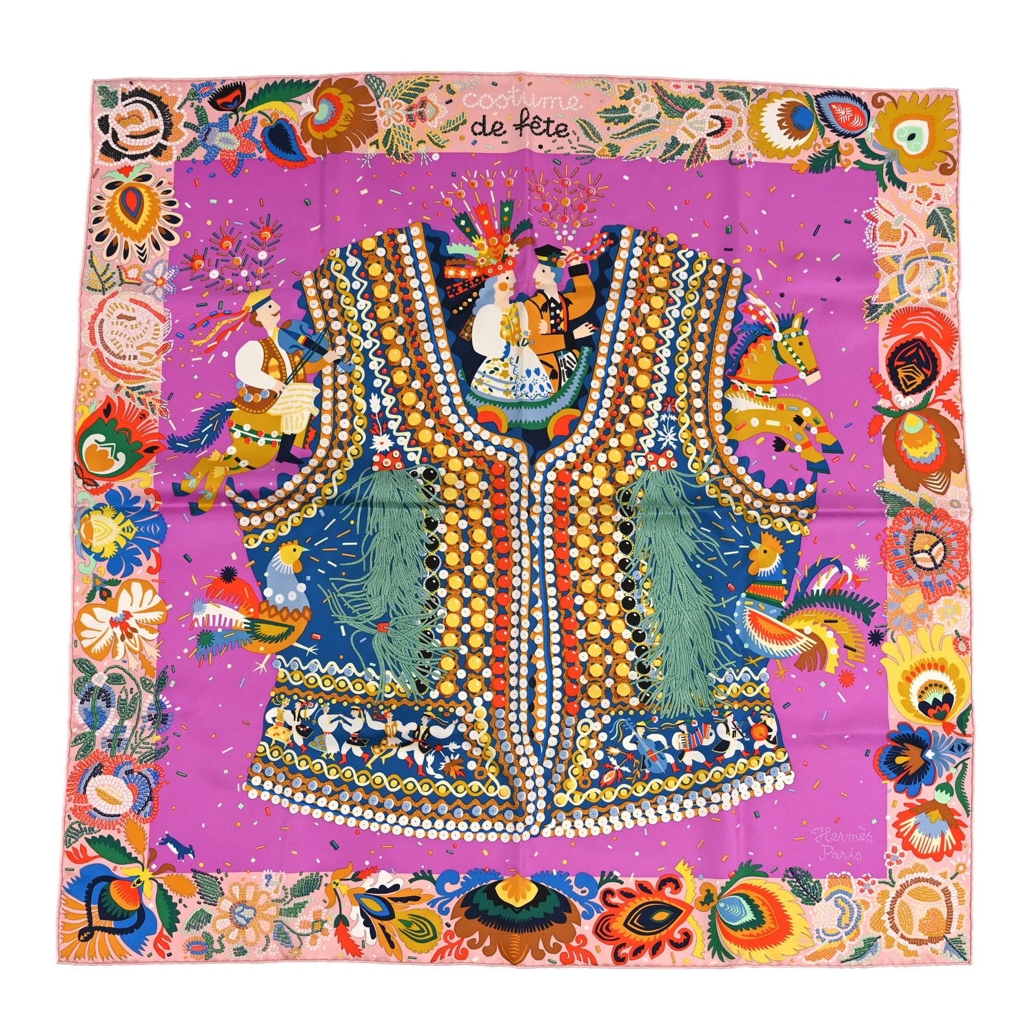 Hermès — Costume de Fete Scarf 90 Poudre Cyclamen — Accessory — resale