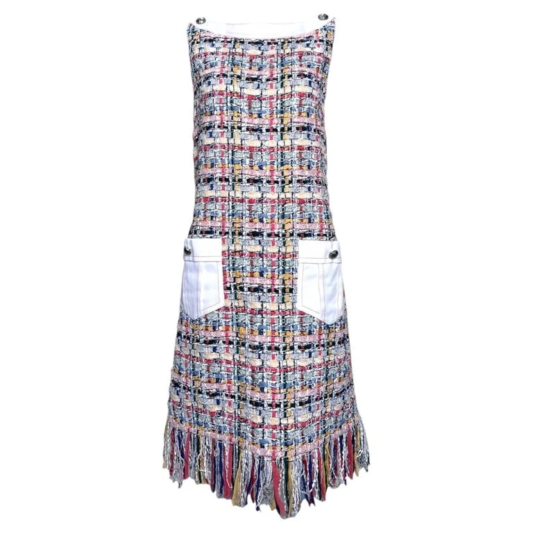 Chanel, Karl Lagerfeld for Chanel — Chanel Pastel Shift Dress With Fringe — Clothing — resale