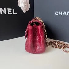 Auth Chanel Chevron Crinkled Classic Flap HW 2