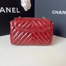 Auth Chanel Chevron Crinkled Classic Flap HW 3