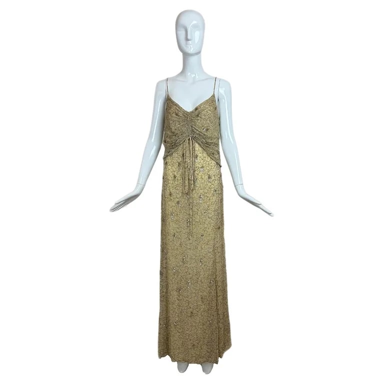 Badgley Mischka — Badgley Mischka Dusty Yellow Gold Embellished Gown — Clothing — resale