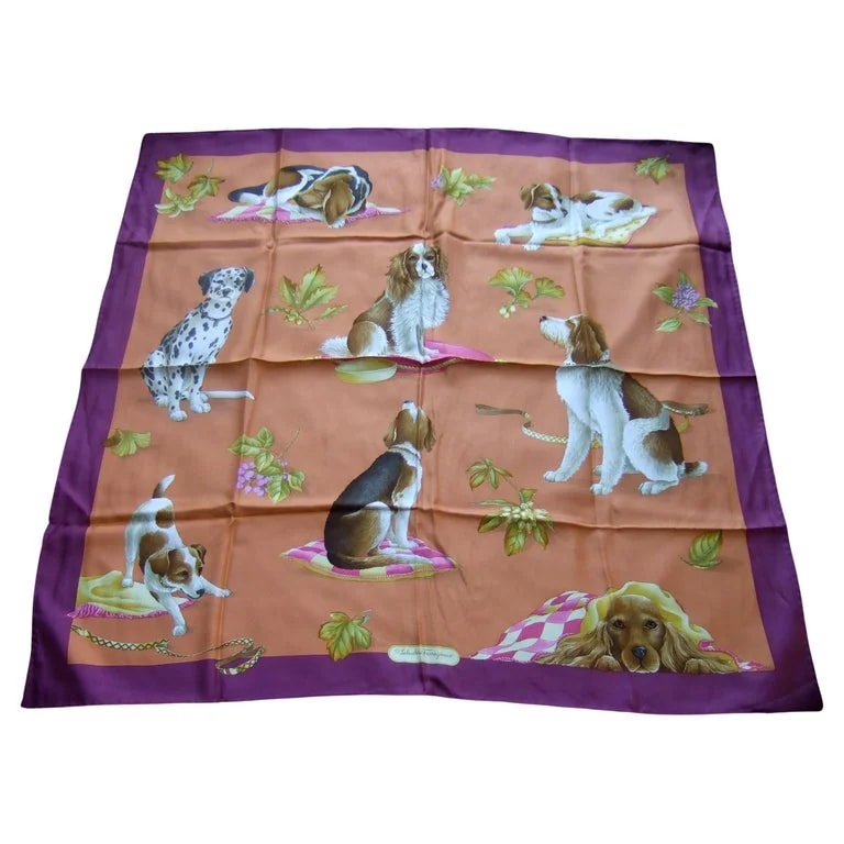 Salvatore Ferragamo — Salvatore Ferragamo Italian Hand Rolled Canine Scarf C 1990s — Accessory — resale