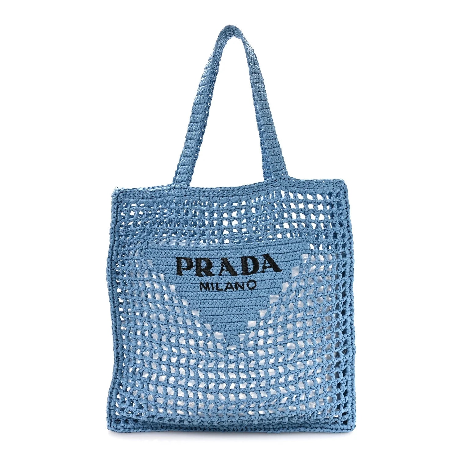 Prada — Yarn Effect Crochet Logo Embroidered Celeste — Handbag — resale