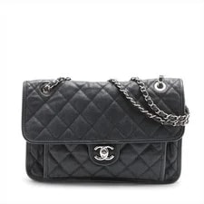 Chanel — Chanel French Riviera Grained Single Flap Double Chain Matelasse Bl — Handbag — resale