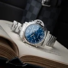Panerai Luminor Chrono Unworn 4/25 Blue Chronograph Steel Bracelet PAM1110 4