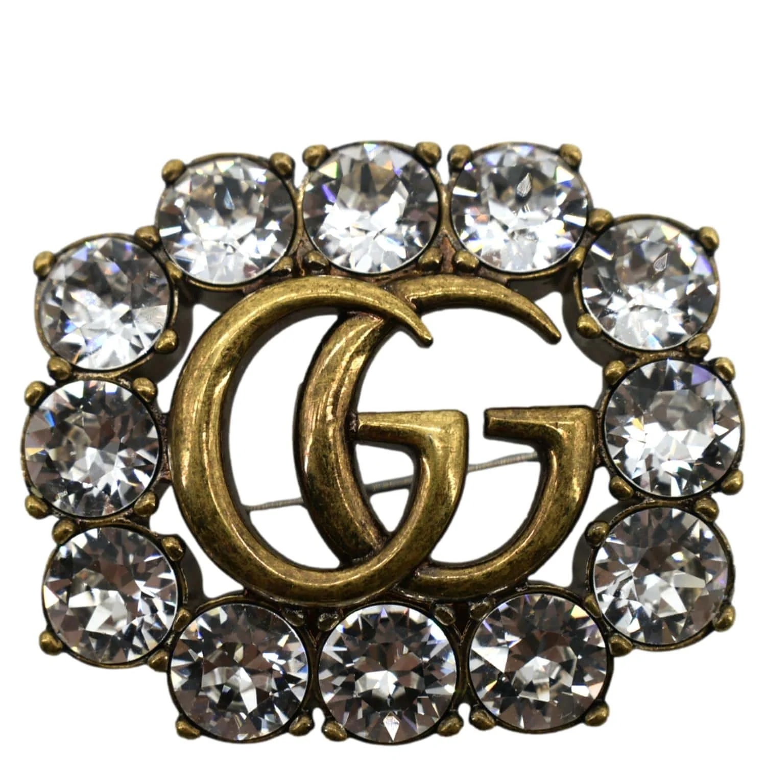 Gucci — Gucci Metal Double G Brooch With Crystals — Accessory — resale