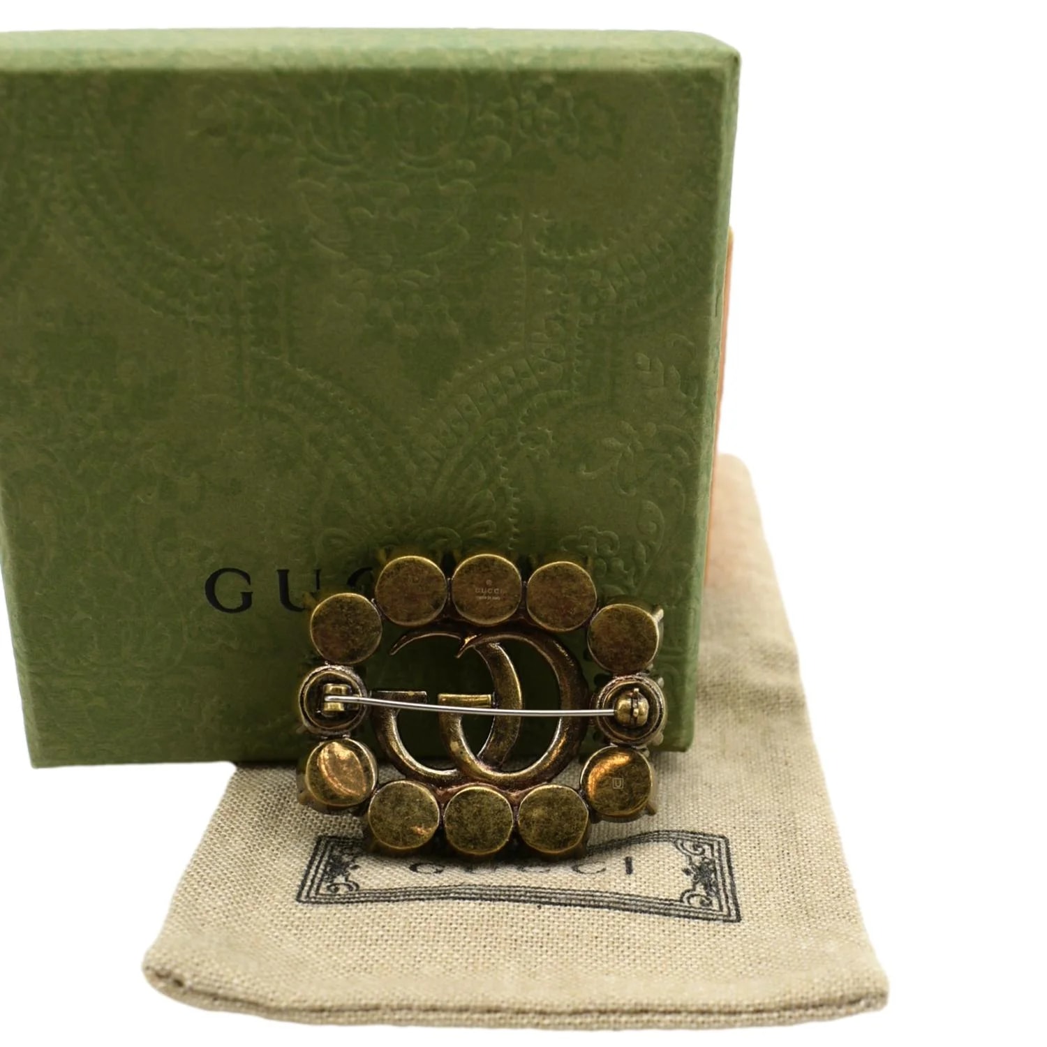 Gucci Metal Double G Brooch With Crystals 2