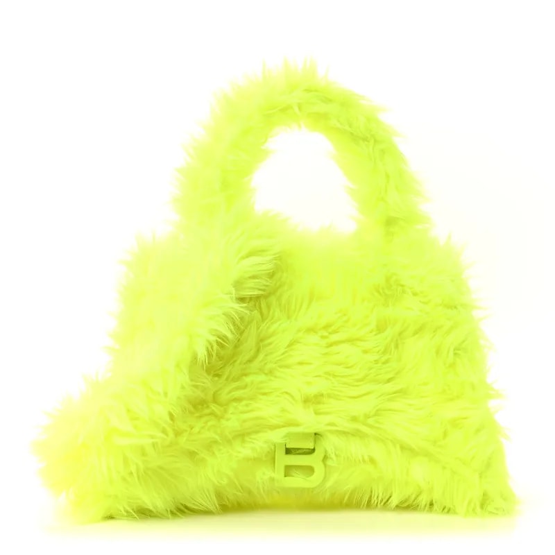 Balenciaga — Faux Fur Medium Fluffy Hourglass Top Handle Fluo — Handbag — resale