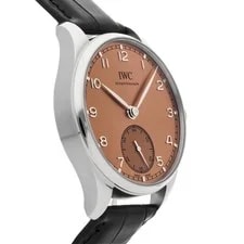 IWC Portugieser Steel Automatic 40mm Salmon Pink Dial Strap IW3583-13 3