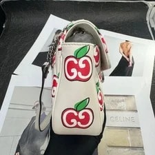 Auth Gucci GG Marmont Apple Print Chain Crossbody 3