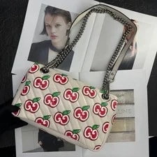 Auth Gucci GG Marmont Apple Print Chain Crossbody 4