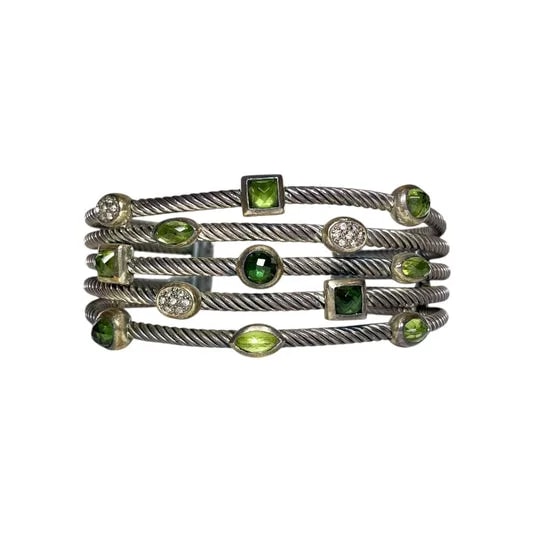David Yurman Green Crystal Diamond 925 Sterling Silver Confetti Cuff — Jewelry — resale
