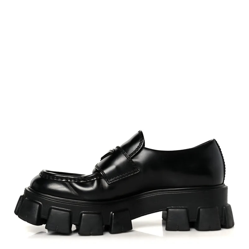Prada — Spazzolato Rois Metal Triangle Logo Monolith 60mm — Designer Shoe — resale
