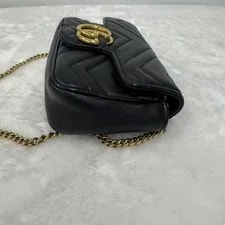Gucci GG Marmont Mini Chain Crossbody Chevron Quilt Auth 2