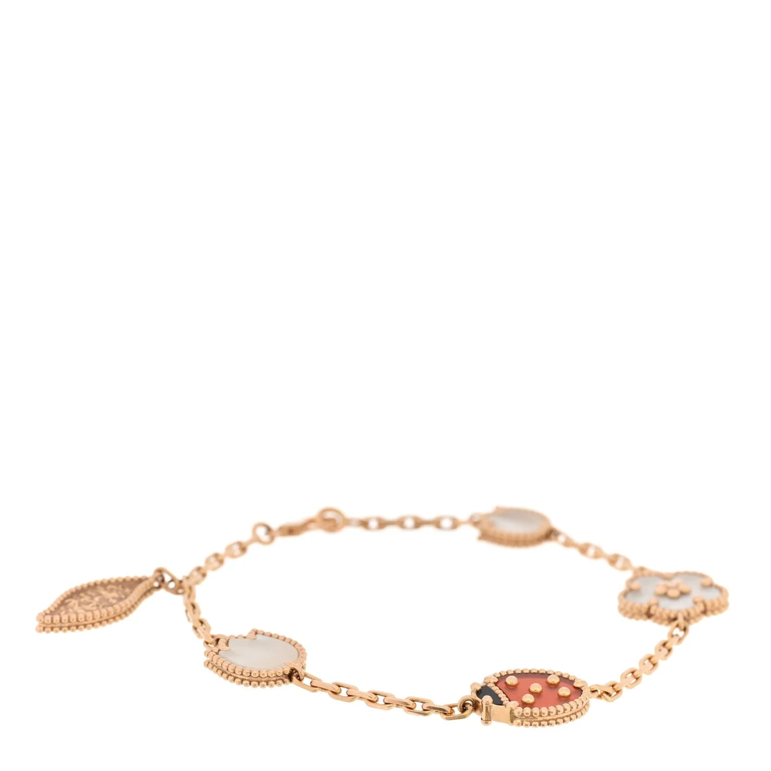 Van Cleef & Arpels — 18K Rose Gold Carnelian Mother of Pearl 5 Motifs Lucky Spring — Jewelry — resale