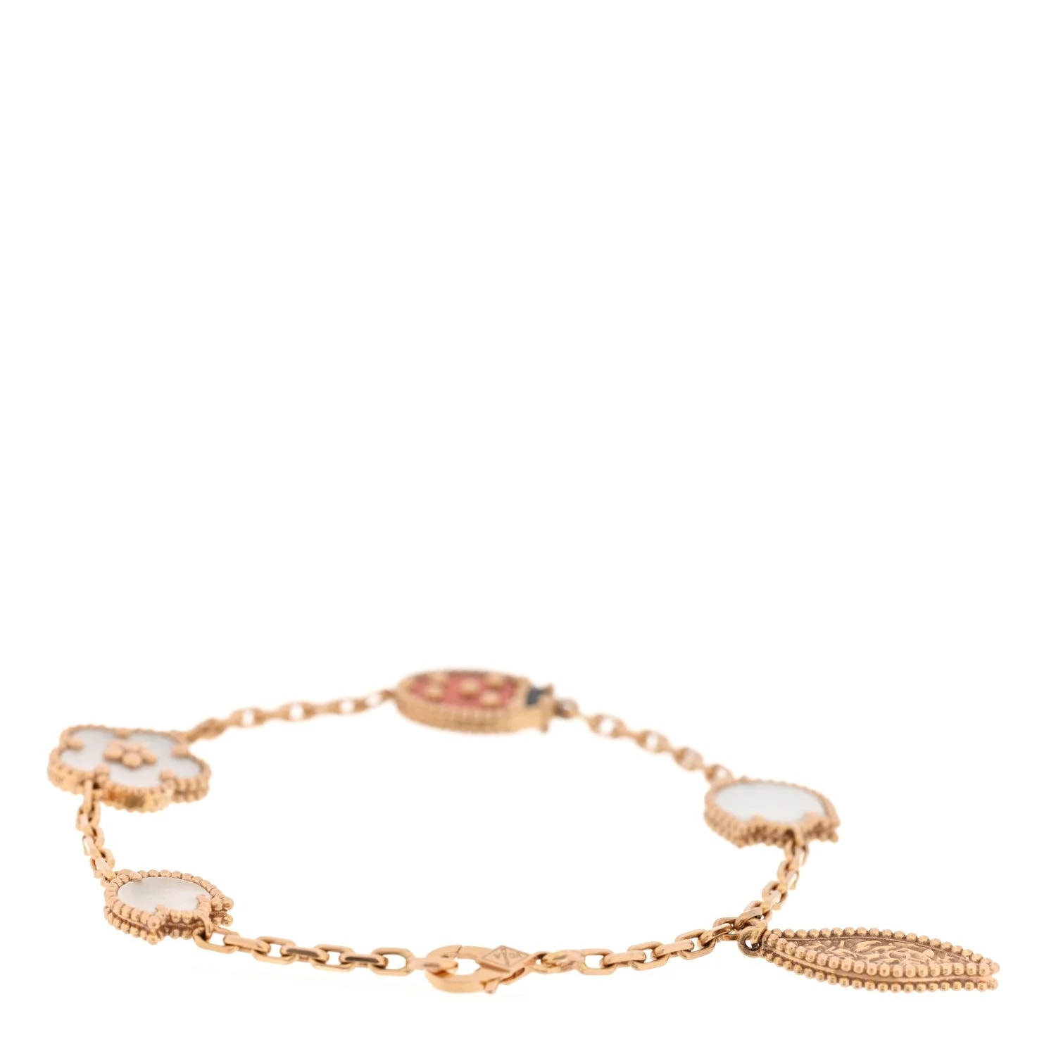 18K Rose Gold Carnelian Mother of Pearl 5 Motifs Lucky Spring 2