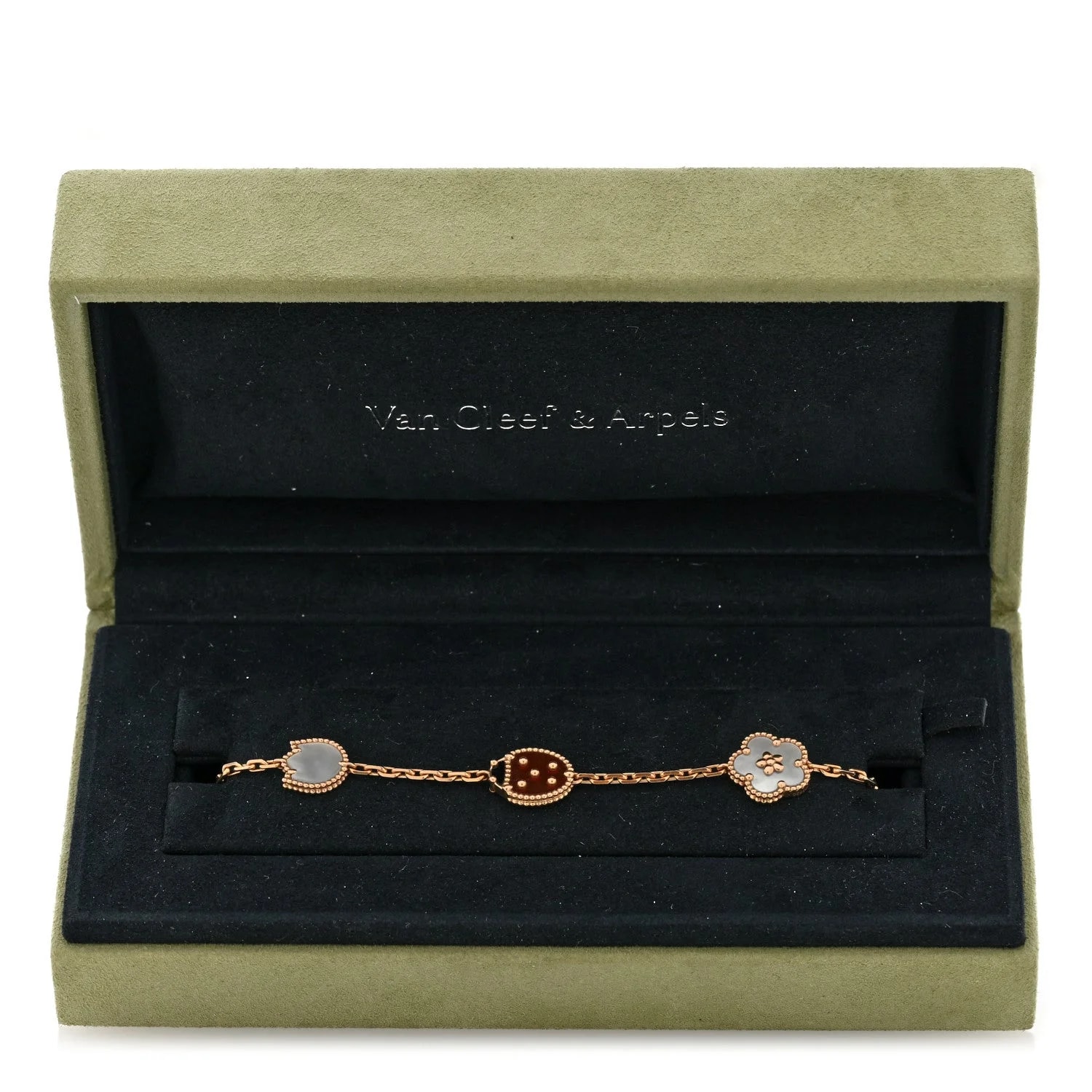 18K Rose Gold Carnelian Mother of Pearl 5 Motifs Lucky Spring 4