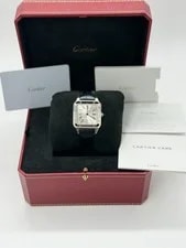 Cartier Santos-Dumont Large WSSA0085 Silver Dial Steel 43.5mm Quartz Blue Strap 2