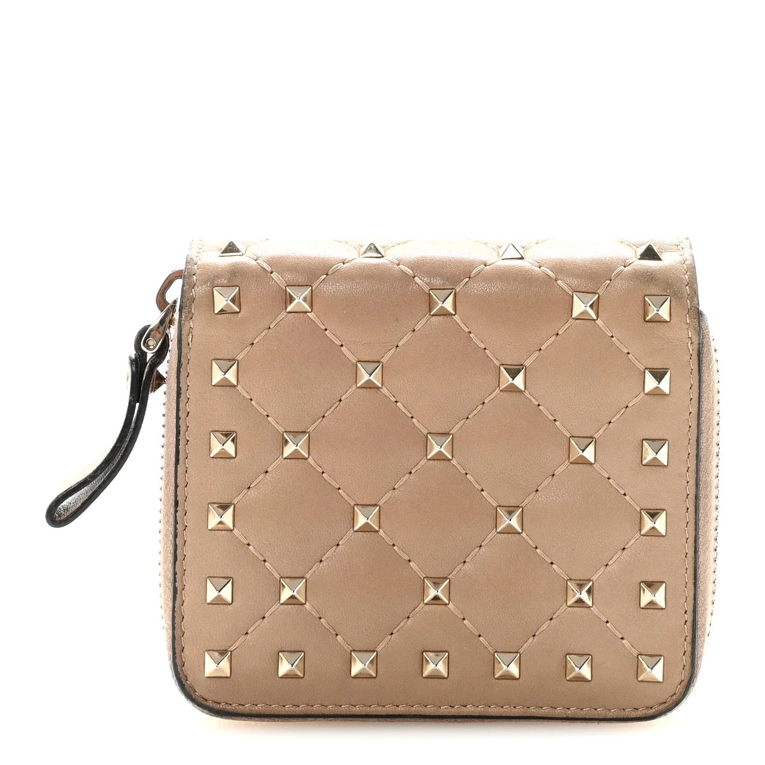 Valentino Garavani — Rockstud Spike Compact Zip Around Wallet Poudre — Accessory — resale