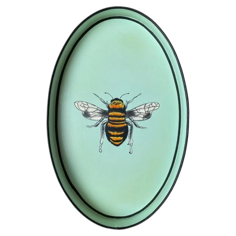 Les Ottomans — Fauna Aqua Green Handpainted Iron Tray — decorative_object — resale
