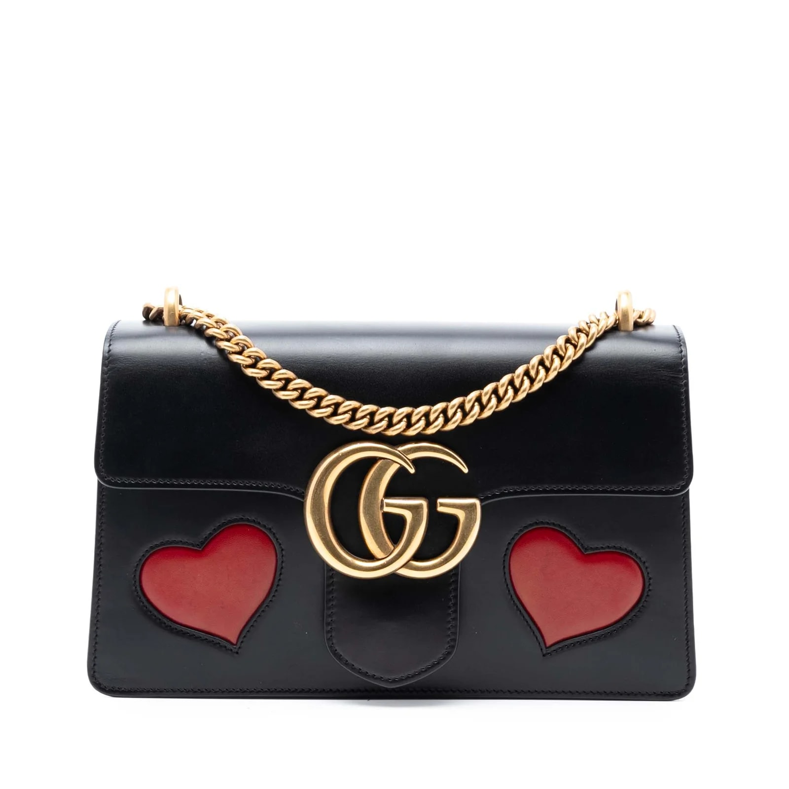 Gucci — Medium GG Marmont Malaga Kid Heart Patch Chain Flap — Handbag — resale