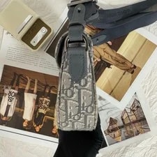 Dior Print Fabric and Grain Saddle Messenger Dark- #58D8 2