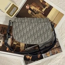 Dior Print Fabric and Grain Saddle Messenger Dark- #58D8 4