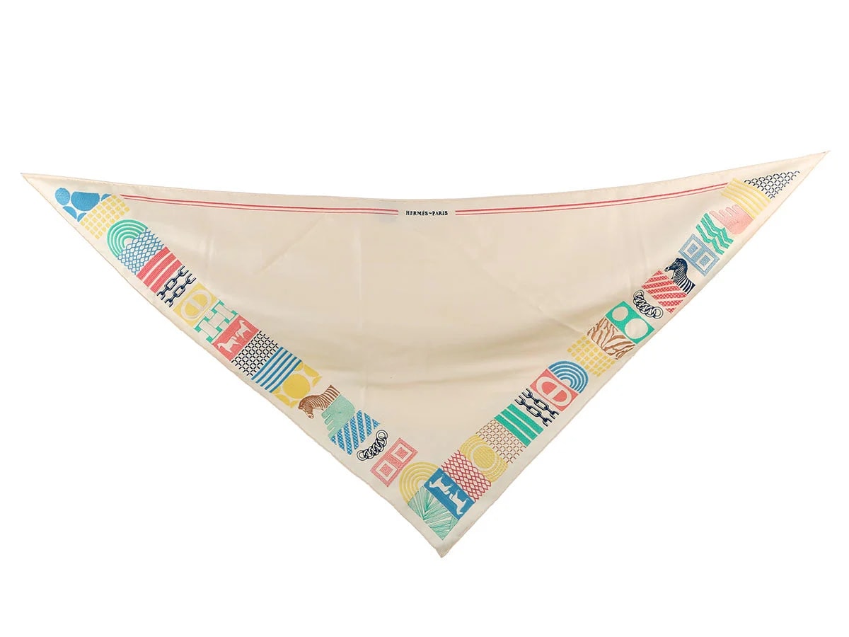 Hermès — Hermès Liste Au Bloc Embroidered Triangle Scarf — Accessory — resale