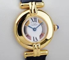 Cartier — Cartier Must Colisee Roman Index SM 24mm Three Color Gold Black Band — Watch — resale