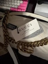 Gucci GG Marmont Small Chevron Flap Chain, Dust 4