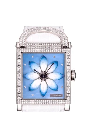Worldofluxuryus — DeLaneau " Luckee Lotus" ADO 18K White Gold & Diamonds Lady's — Watch — resale