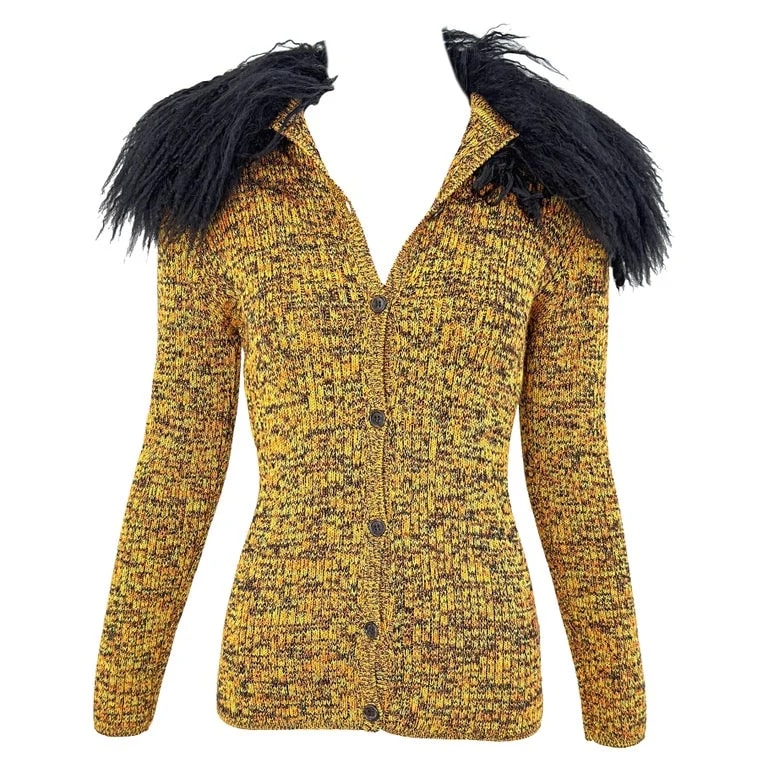 Yves Saint Laurent — 1970s Yves Saint Laurent Cardigan Mongolian Fur Collar Soft 70s — Clothing — resale