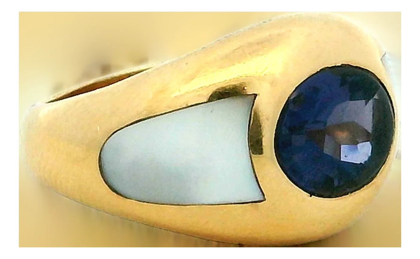 Mauboussin — Vintage Mauboussin Paris 18k Yellow Gold Iolite & Mother-of-Pearl Dome Ring — Jewelry — resale