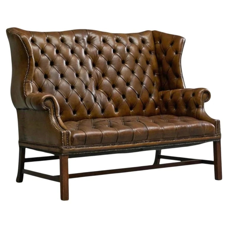 Highly Original Tufted English Wingback Settee in Patinated 1900 — Furniture — resale