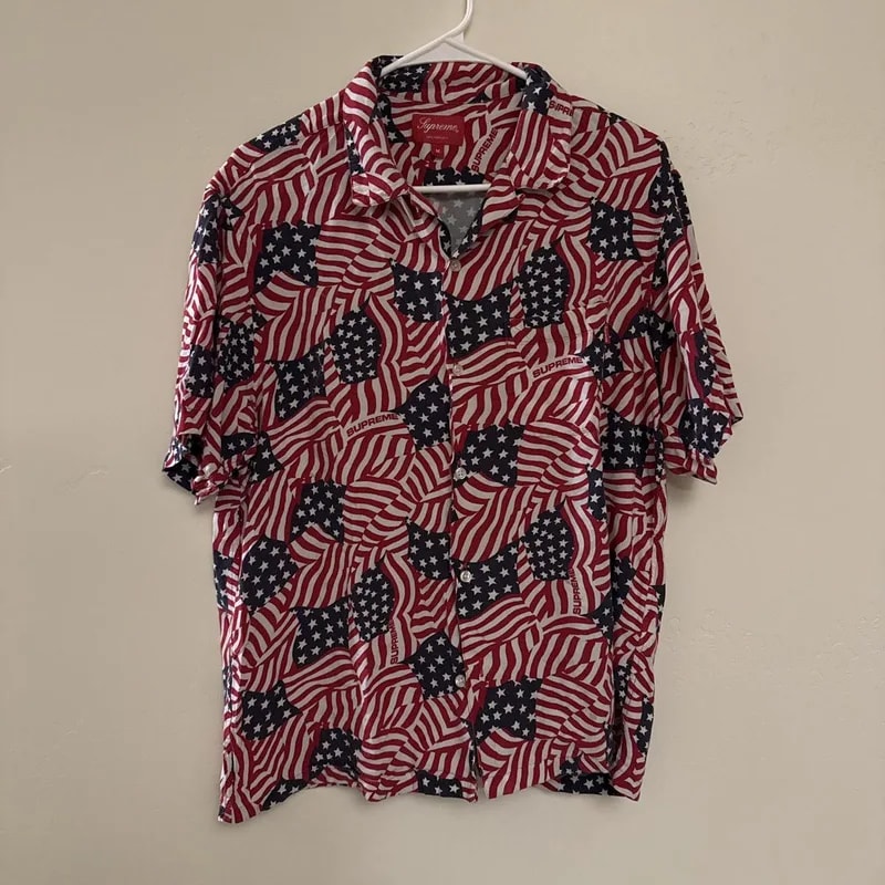 Supreme — Supreme & American Flag Button-up Shirt — streetwear — resale