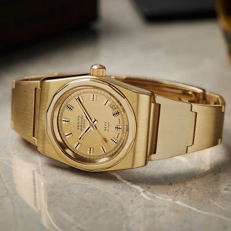 1970s Zenith Defy de Luxe in 18k Yellow Gold on Gay Frères Bracelet 3