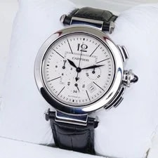 Cartier Pasha W3108555 White Dial XL Chronograph Leather Strap 42mm 2