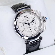 Cartier Pasha W3108555 White Dial XL Chronograph Leather Strap 42mm 3