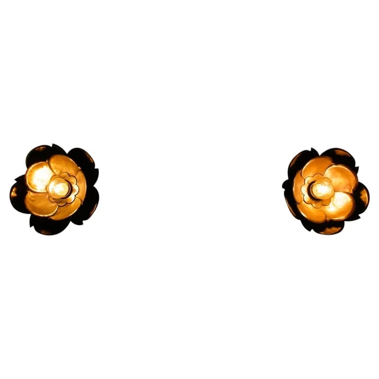 Hans Kögl — Pair of Gilt Metal Flower Wall By Hans Kögl, 1960s, Germany — lighting — resale
