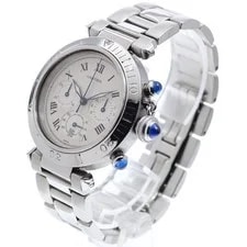 Cartier Pasha 38 W31018H3 Chronograph Date Silver Dial Quartz Watch_973600 2