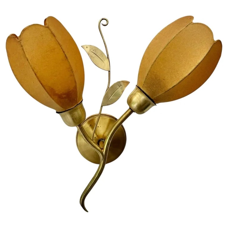 Scandinavian Wall With Leaf Decoration, & Cocoon Shades Denmark 1950s — lighting — resale