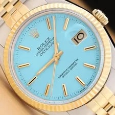 Rolex — Rolex Datejust 1601 18K Gold Steel Aqua Blue Diamond Dial Oyster Band — Watch — resale