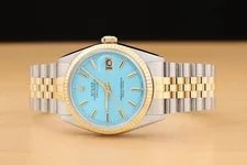 Rolex Datejust 1601 18K Gold Steel Aqua Blue Diamond Dial Oyster Band 3