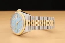 Rolex Datejust 1601 18K Gold Steel Aqua Blue Diamond Dial Oyster Band 4