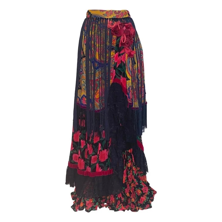 Dolce & Gabbana — 1990s Dolce and Gabbana Tiered Floral Fringe Skirt in and — Clothing — resale