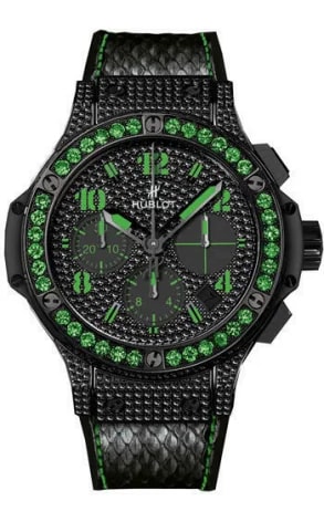Worldofluxuryus — Hublot Big Bang Black Fluo Diamonds Green PVD Stainless Steel & Black Diamonds & Tsavorites — Watch — resale