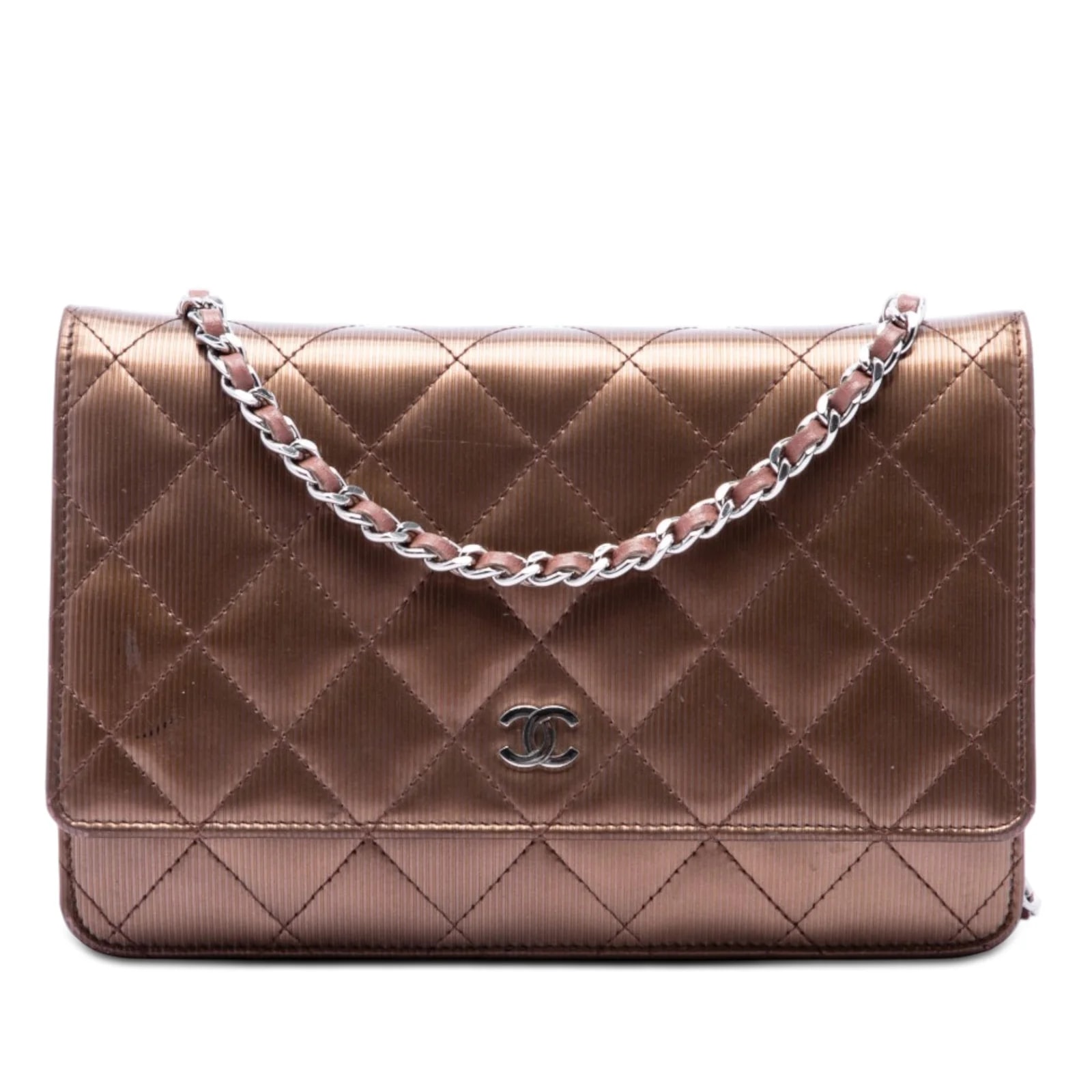 Chanel — CC Striated Metallic Wallet on Chain — Handbag — resale