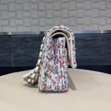Auth Chanel Classic Flap White Gold Hardware Crossbody 3
