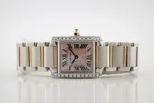 Cartier Tank Française Small Pink MOP Dial Diamond Encrusted 25mm W51027Q4 2