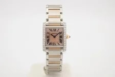 Cartier Tank Française Small Pink MOP Dial Diamond Encrusted 25mm W51027Q4 3